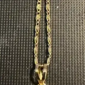  14K Marked Gold Nugget Pendant with Gold-Tone Necklace