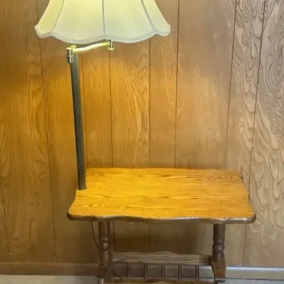 Solid Wood Side Table With Lamp And Magazine Rack 15" W X 23" D X 55" T