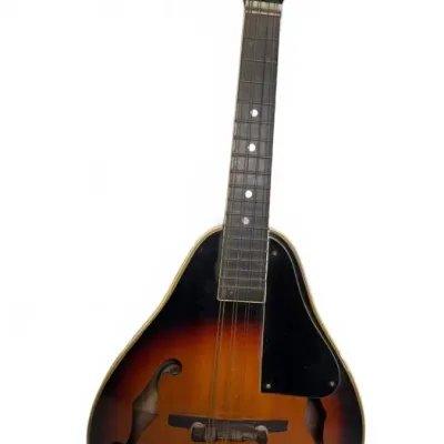 Vintage Hondo A-style mandolin featuring a sunburst finish, dual f-holes, and a black pickguard.