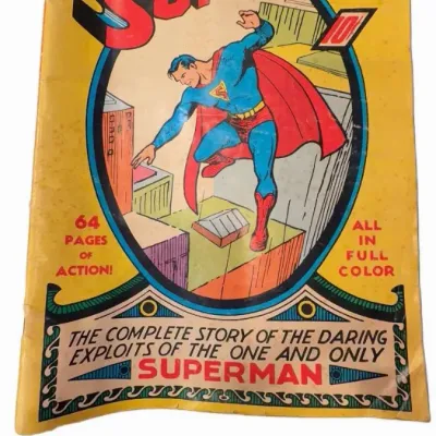 Vintage Superman #1 comic book cover reprint, showing some wear and creasing along the edges.