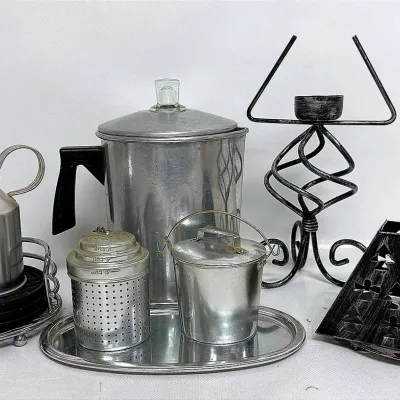 Aluminum Percolator Pot and Decor 