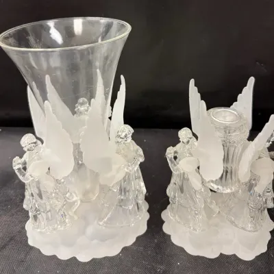 Clear/Frosted Angel Candle Holders Set