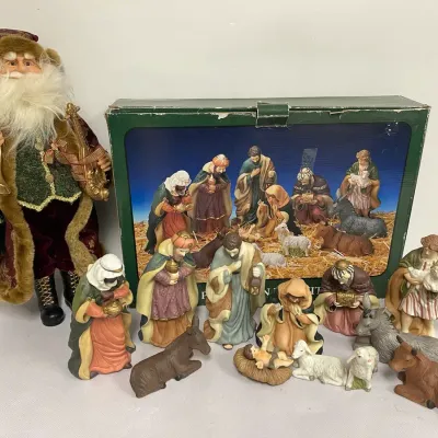 Nativity Scene and Decorative Santa