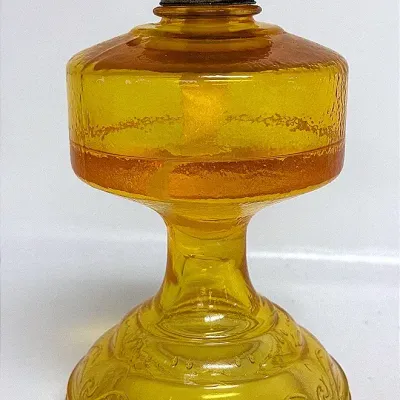 Vintage Amber Glass Oil Lamp 