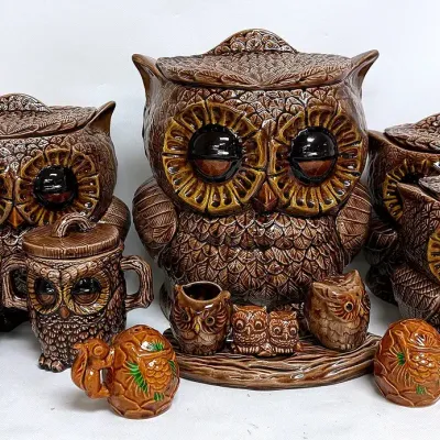 Vintage Owl Woodland Ceramic Kitchen Set 