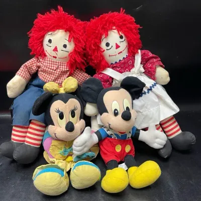 Vintage Plush Mickey and Minnie and Raggedy Ann and Andy 