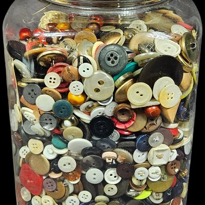 Sale Photo Thumbnail #372: A Collection of Assorted Vintage and Contemporary Buttons and Sewing Notions in a Large Jar