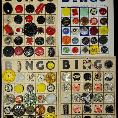 Sale Photo Thumbnail #235: An Assortment of Vintage and Antique Buttons Mounted on Bingo Cards