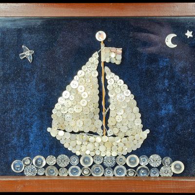 Sale Photo Thumbnail #280: American Folk Art Framed Button Mosaic of a Sailboat