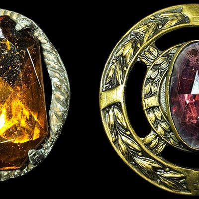 Two Antique and Vintage Costume Jewelry Buttons with Faceted Glass Stones