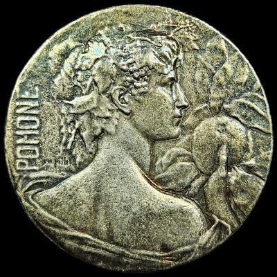 FR Art Nouveau Bronze Pomone Medallion Button, Charles Pillet