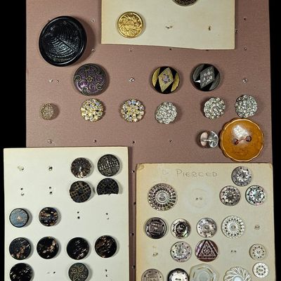 Sale Photo Thumbnail #277: A Collection of Vintage Mother of Pearl Rhinestone and Die Stamped Metal Buttons