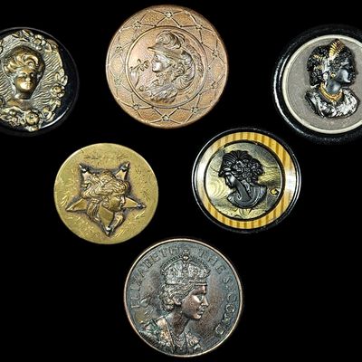 A Collection of Six Large Vintage and Antique Picture Buttons Featuring Female Profiles