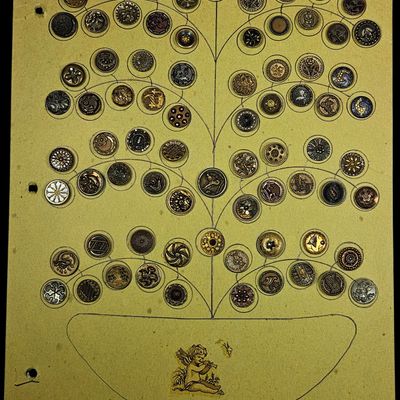 Sale Photo Thumbnail #187: An Assortment of Antique and Vintage Pictorial and Decorative Metal Buttons on Display Card