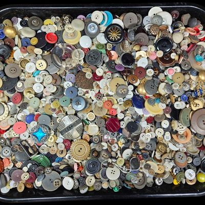 Sale Photo Thumbnail #370: Large Assortment of Vintage and Antique Sewing Buttons in Diverse Materials and Styles