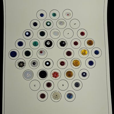 A Collection of Vintage Glass and Decorative Buttons on Display Card