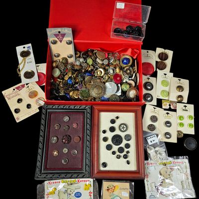 Sale Photo Thumbnail #322: Large Collection of Vintage and Antique Buttons Including Framed Displays and Original Cards