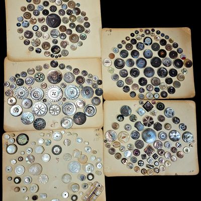 Sale Photo Thumbnail #374: A Collection of Five Vintage Mother of Pearl and Abalone Shell Button Sample Cards