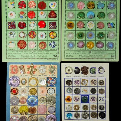 Sale Photo Thumbnail #287: A Collection of Four Vintage Bingo Card Button Displays Including Glass and Celluloid Examples