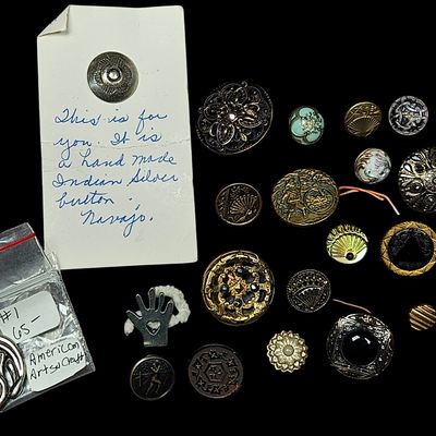 A Collection of Antique and Vintage Buttons Including Navajo Silver and American Arts and Crafts