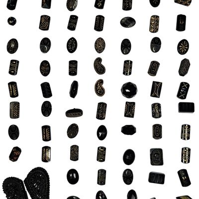 Sale Photo Thumbnail #213: Collection of Victorian French Jet Black Glass Jewelry Components and Two Piece Buckle