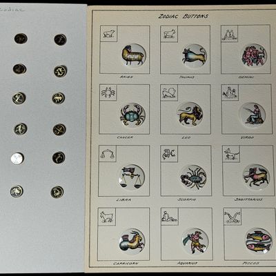 Sale Photo Thumbnail #273: Two Sets of Twelve Zodiac Themed Buttons Including Enameled and Gilt Designs