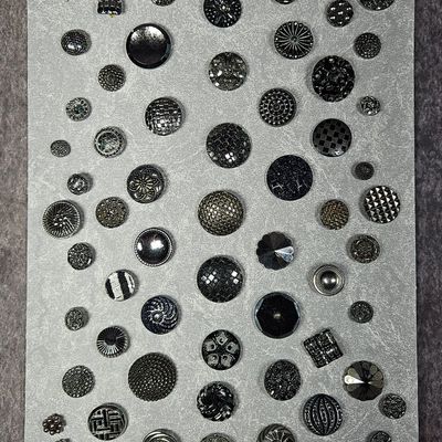 Sale Photo Thumbnail #228: A Collection of 60 Antique and Vintage Black Glass and Metal Buttons