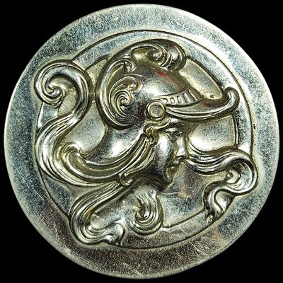 Art Nouveau Style Silver Toned Metal Medallion with Profile Figure