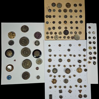 Sale Photo Thumbnail #290: A Collection of Antique and Vintage Buttons Including Cut Steel and Filigree Brass Examples Signed Florence B Chace 1948