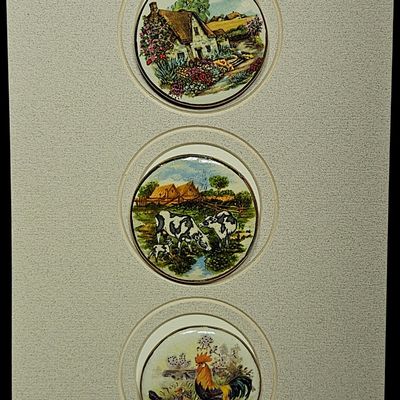 Sale Photo Thumbnail #270: A Trio of Imitation Satsuma Ceramic Plaques Featuring Farmyard Scenes