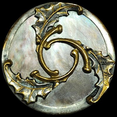 Large French Art Nouveau Mother of Pearl and Mixed Metal Botanical Motif Button