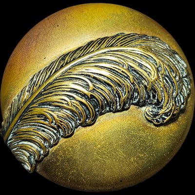 Victorian Style Brass and Metal Plume Motif Large Circular Button