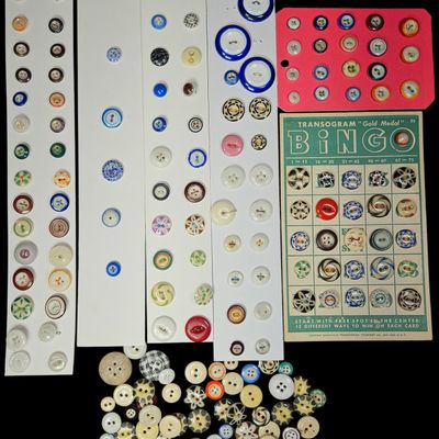 Sale Photo Thumbnail #312: A Collection of Approximately 140 Vintage Buttons including Transogram Gold Medal Bingo Novelty Card and Calico China Examples