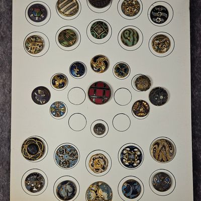 A Collection of Antique and Vintage Ornate Metal and Enamel Buttons