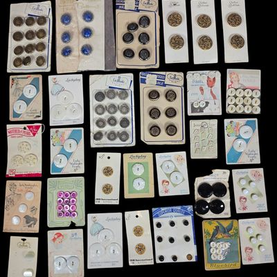 Sale Photo Thumbnail #388: A Collection of Vintage Sewing Buttons on Original Retail Display Cards