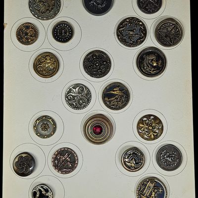 Sale Photo Thumbnail #177: A Collection of Twenty-One Assorted Vintage Decorative Metal Buttons