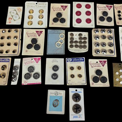 Sale Photo Thumbnail #387: A Collection of Vintage Sewing Buttons on Original Cards including Le Chic and Jewel-Tone
