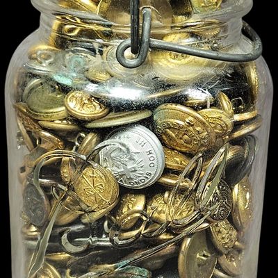 Sale Photo Thumbnail #354: A Large Collection of United States and British Military and Civilian Uniform Buttons in a Glass Jar