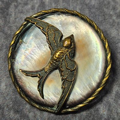 Victorian Style Swallow Motif Mother of Pearl Button Conversion