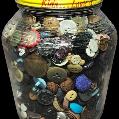 Sale Photo Thumbnail #346: An Assortment of Vintage and Antique Buttons in a Kroger Peanut Butter Glass Jar