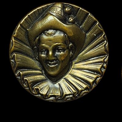 Three Antique French and Pictorial Metal Pierrot and Jester Buttons