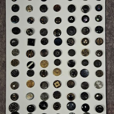 Sale Photo Thumbnail #224: An Assortment of 84 Antique and Vintage Black Glass Buttons