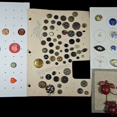 Sale Photo Thumbnail #286: An Assortment of Antique and Vintage Buttons and a Triple Apple Brooch