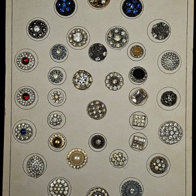Sale Photo Thumbnail #190: Collection of Thirty-Four Vintage Rhinestone and Costume Jewelry Buttons on Display Card