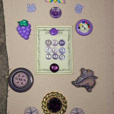 Sale Photo Thumbnail #188: A Collection of Twenty-Five Lavender and Purple Novelty and Decorative Sewing Buttons