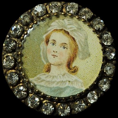 Gilt Metal and Rhinestone 18th Century Revival Portrait Button