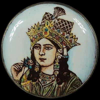 Indo-Persian Hand Painted Miniature Portrait Enamel Pendant