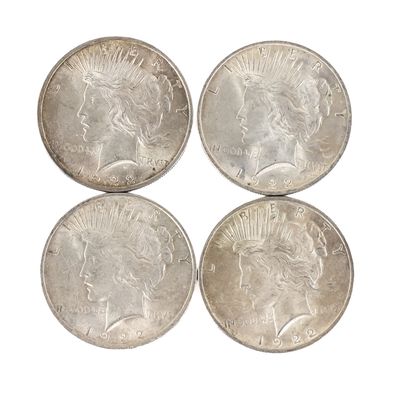 Sale Photo Thumbnail #17: (4) 1922 Peace Silver Dollars