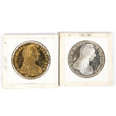 Sale Photo Thumbnail #43: 1780 Gold Plate & Silver Proof Maria Thaler Coins