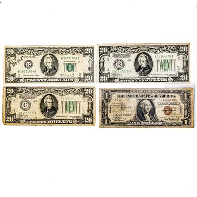 Sale Photo Thumbnail #9: 1935-A Hawaii $1 Silver Certificate & (3) $20 Bill